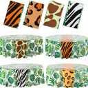 Oudain 4 Pack Animal Safari Tablecloth 84 x 84 Inch Round Jungle Theme Table Cover Tropical Leave Tiger Zebra Giraffe Print Plastic Tablecloth for Birthday Baby Shower Zoo Safari Party Supplies