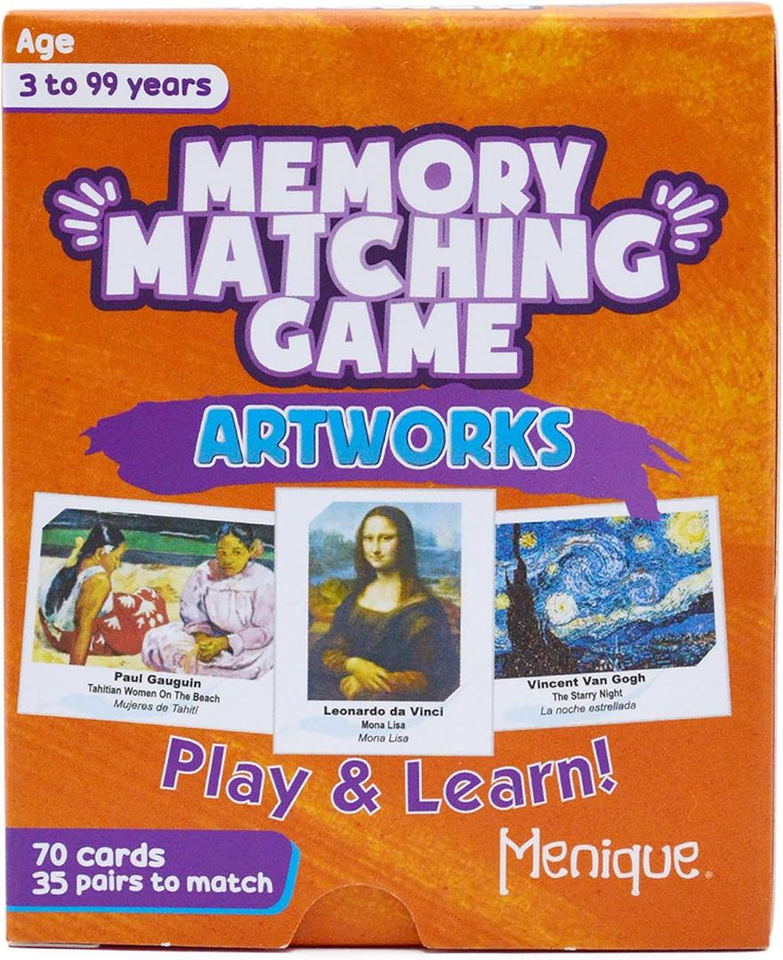 Menique. Memory Matching Game. Famous Paintings Game for Adults and Children. 70 Cards, 35 Pairs to Match. Educational and Concentration Game. Bilingual.