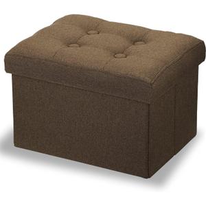 LINMAGCO Ottoman Storage Ottoman with Storage Small Foot Rest Stool Under Desk Stool Short Folding Footrest Linen Cloth Brown 16X12X12IN