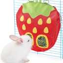 JanYoo Rabbit Hay Feeder Bag for Cage Guinea Pig Timothy Hay Dispenser Storage Manger Hanging Large Less Waste for Bunny (A-Strawberry)