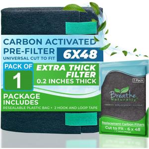 Breathe Naturally Universal Cut To Fit Carbon Activated Air Filter - Replacement Charcoal Filters - Pre Filter Carbon Sheet for Air Purifier, Vent Filters & More - Made in USA (Pack of 1, 6x48)