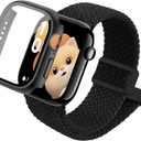 Compatible with Kids Apple Watch Band and Case 38mm 40mm 41mm 42mm 44mm 45mm, Nylon Elastic Solo Loop and Protective Cover with Screen Protector for iWatch Series 9 8 7 SE3 SE2 SE 6 5 4 3 2 1