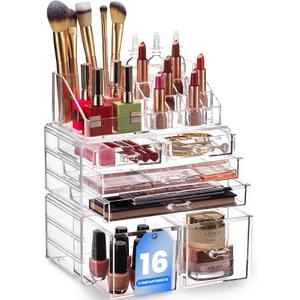Masirs Clear Cosmetic Storage Organizer, Classy Design, Versatile, Simplifies Your Life (6-Drawer | 16 Compartments)