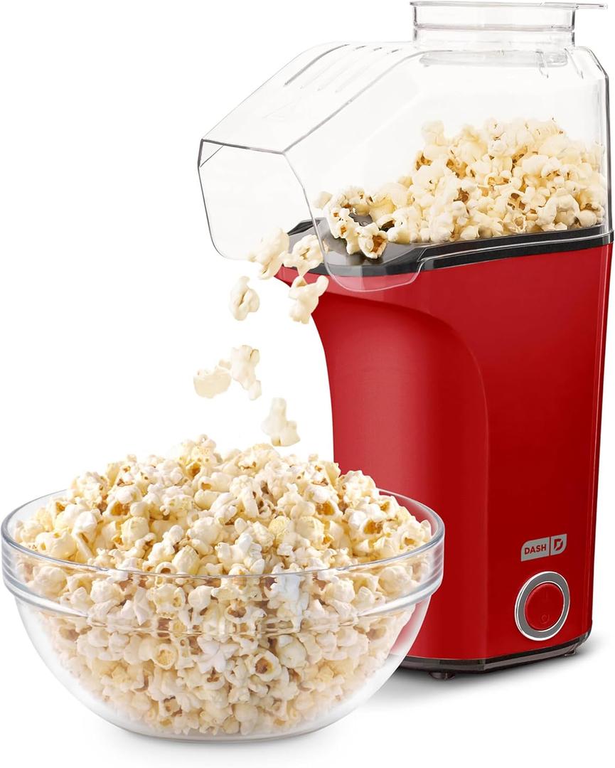 DASH Fresh Pop Popcorn Maker - Oil-Free, Air Popcorn Popper - With Measuring Cup & Recipe Guide - Perfect for Movie Nights - 16 Cups, Red