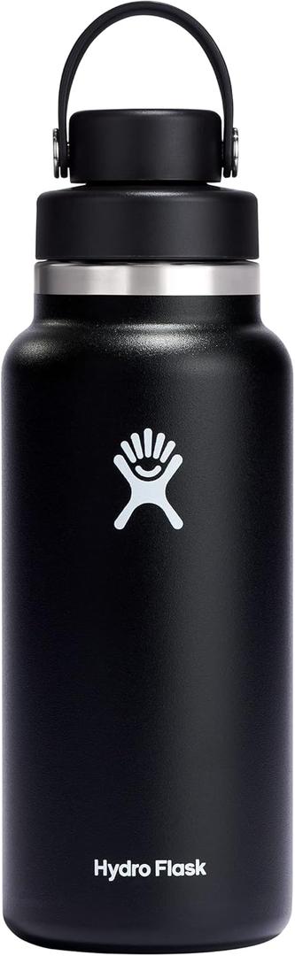 Hydro Flask 32 Oz Wide Mouth Chug Cap Water Bottle - insulated stainless steel with leakproof closeable lid for cold water drinks, sports, travel, car and school in Black