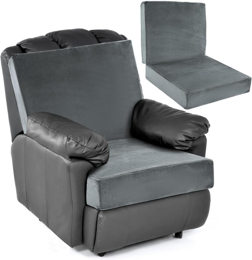 HOMBYS Foam Recliner Chair Cushions for Elderly, 4" Thick Chair Pads with Back Support for Office, Non-Slip Medium Firm Seat Cushion with Lumbar Pillow (Light Grey, 21.5" Backrest)