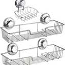 iPEGTOP 3in1 Suction Cup Shower Caddy Bath Wall Shelf + Soap Dish Holder for Large Shampoo Shower Gel Holder Bathroom Storage - Rustproof Stainless Steel
