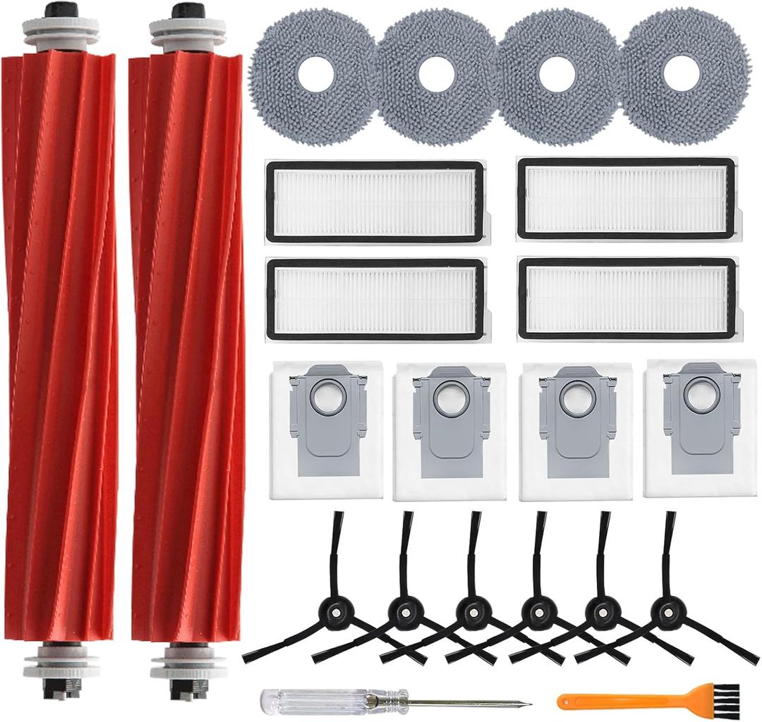 Accessories Kit for Roborock Qrevo S/ Qrevo Plus/ Qrevo Pro/ Qrevo MaxV 【Not for Q Revo】Robot Vacuum, 2 Main Brush Roller, 4 Hepa Filters, 4 Mop Pads, 4 Dust Bags, 6 Side Brush, 22 Pack Replacement Parts