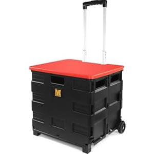 MaxWorks 50830 Collapsible Black Rolling Folding Dolly Cart for Teachers - Multi-Functional Teacher Dolly with Extra Storage, Durable Wheels, and Easy-to-Fold Design for Classroom, Office, Shopping
