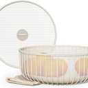 Metal Fruit Bowl with Mesh Lid and Basket - Fruit and Vegetable Holder for Kitchen Counter - Versatile and Durable Storage Basket Organizer for Fruit, Veggie, Snacks - 11x11x4-Inch (Warm Gray)