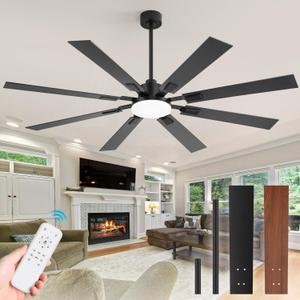 ZYD Ceiling Fans with Lights, 72 inch Large Industrial LED Ceiling Fan with Light, Industrial Fan 8 Dual Finish Blades with Remote, 6 Speed with Reversible Quiet DC Motor, 3 CCT with Memory and Timer (Black / Walnut)