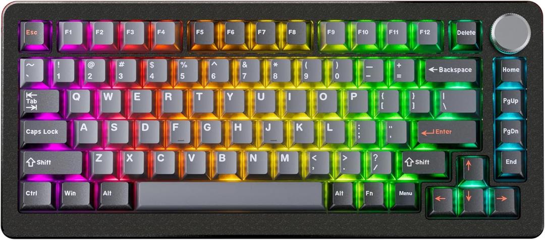 DrunkDeer A75 Pro Rapid Trigger Silent Magnetic Switch Mechanical Gaming Keyboard ANSI Adjustable Actuation RGB PBT Keycap 75% TKL 82Keys Wired Cherry Profile USB with Knob