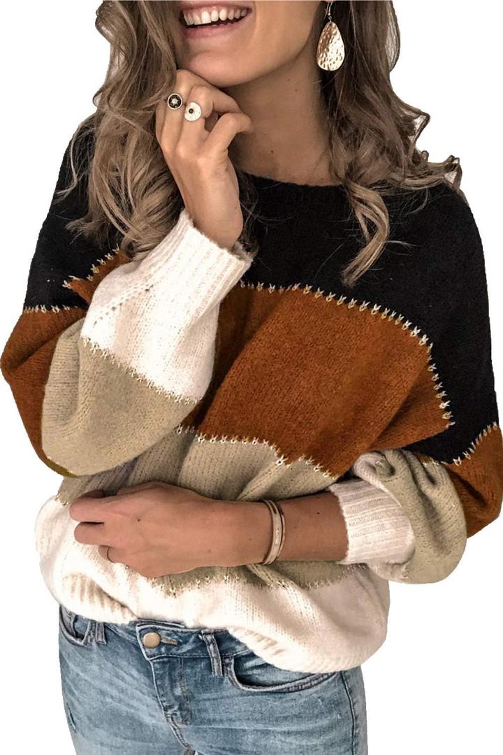 ANCAPELION Womens Casual Sweater Pullover Winter Basic Sweatshirt Long Sleeve Cozy Knitted Jumper Tops Loose Fit (Small, Four-black)