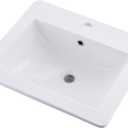 Drop in Bathroom Sink, 21"x18" White Bathroom Sinks Above Counter Ceramic Semi Recessed Rectangular Modern Vessel Sink with Overflow