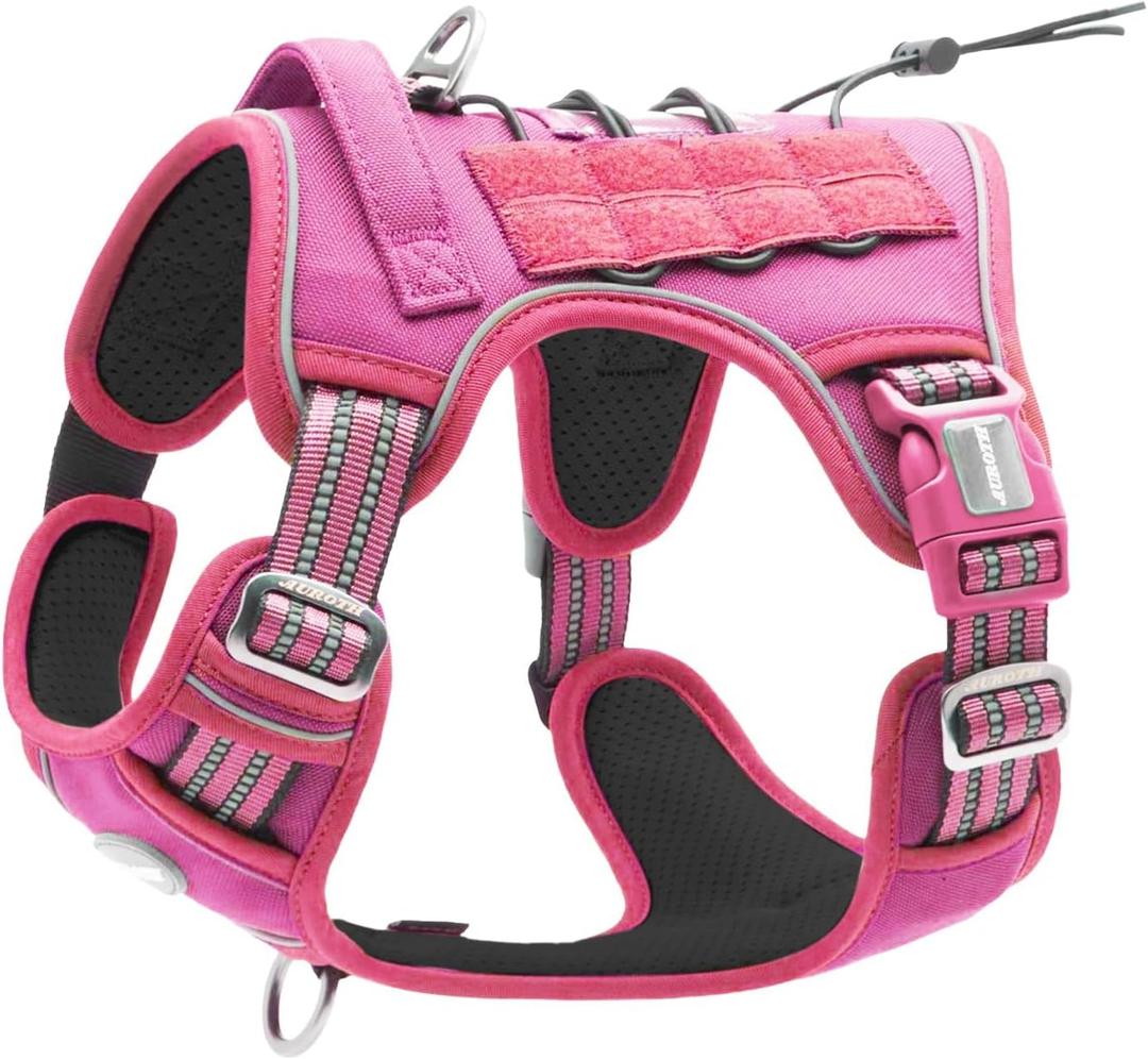 Auroth Tactical Dog Harness for Large Dogs No Pull Adjustable Pet Harness Reflective K9 Working Training Easy Control Pet Vest Military Service Dog Harnesses Rose Red M (M(Neck:16-22", Chest:22-33"), 35-50 lbs)