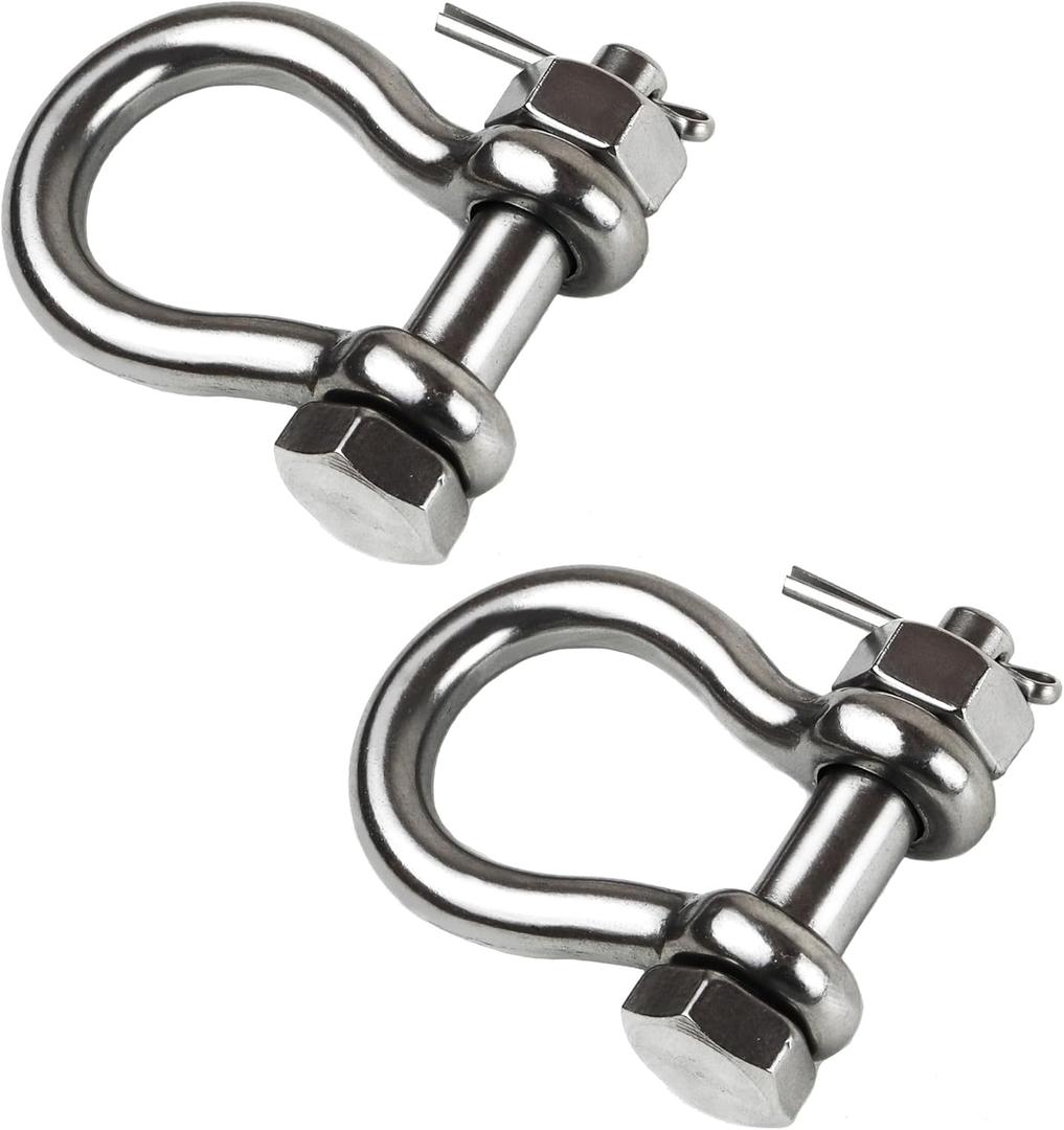 Boat Anchor Shackle 1/4" 5/16" 3/8" 1/2 inch (4 Size) 316 Stainless Steel Shackle Marine Grade Bow Shackle with Cotter Pin