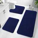 OLANLY Bathroom Rugs Sets 3 Piece, Soft Absorbent Chenille Bath Mats and U-Shaped Contour Toilet Rug, Non-Slip, Home Decor Accessories, Bath Mat Set for Bathroom (47"x20"+24"x16"+24"x20", Navy)