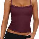 PINKMSTYLE Women's Sexy Square Neck Lace Cami Tank Tops Fitted Double Lined Sleeveless Crop Spaghetti Strap Summer Y2k Tops (Purple, M)