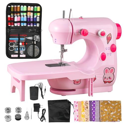 Mini Sewing Machine for Beginners Portable:Pink Small Sewing Machines for Kids Easy Use with Sew Kits