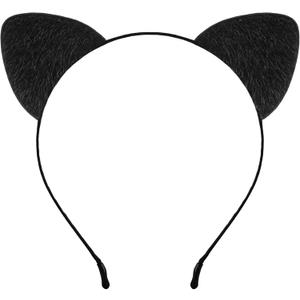 Edoneery Halloween Cat Ears Headband for Women, Furry Leopard Cat Ear Hairband, Costume Hair Accessory for Cosplay Parties (Black)