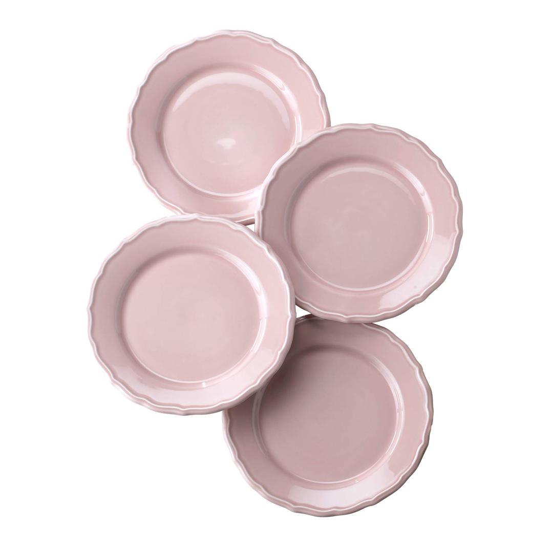 Euro Ceramica Savannah Collection 8.75" Elegant Ceramic Salad/Dessert Plates, Pink