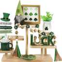 St Patrick's Day Decoration 8 PCS Tiered Tray Decor Set, Cute Tabletop Saint Patty's Day Décor for Home Indoor Shelf Mantel Office Coffee Bar Shamrock Sign Gnome Lucky Irish Tray Objects