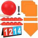 Jenaai 18 Pcs Sports Kickball Set Includes Playground Ball 5 Rubber Bases Ball Pump Scoreboard Net Bag 10 Foul Line Cones for Adults Playground Backyard Game(10 Inch, Orange)