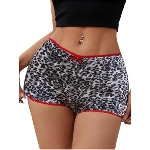 SOLY HUX Women's Y2k Lace Trim Leopard Shorts Drop Waist Skinny Mini Shorts Party Clubwear (Black, S)