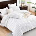 Andency White Grid Comforter Set Twin Size (66x90 Inch), 2 Pieces(1 Grid Comforter and 1 Pillowcase), Summer Lightweight Microfiber Down Alternative White Comforter with Black Lines for Kids Girls