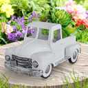 Farmhouse White Truck Decor, Vintage Metal Farm Truck Decor,Rustic Outdoor/Indoor Garden Trucks Planter,Decorative Tabletop Fall Table Pick-up Decor, Collectible Vehicles Gifts