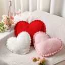 Bucherry 3 Pcs Valentine's Day Heart Throw Pillows, Red White Pink Heart Pillow Soft Decorative Back Cushion for Girls Women Bed Sofa Valentines Wedding Gifts Home Decor(Teddy Velvet,Ruffed Style)