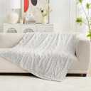Cozy Bliss Faux Fur Throw Blanket for Couch, Jacquard Fuzzy Plush Soft Thick Winter Throw Blanket for Sofa Bed Living Room Bedroom50"x60" Beige