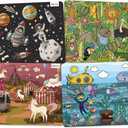Merka 4 Pack Kids Placemats for Dining Table, Plastic Placemats for Kid, Reusable & Wipeable, Set of 4 Ocean Space Jungle Unicorns for Ages 2 and Up