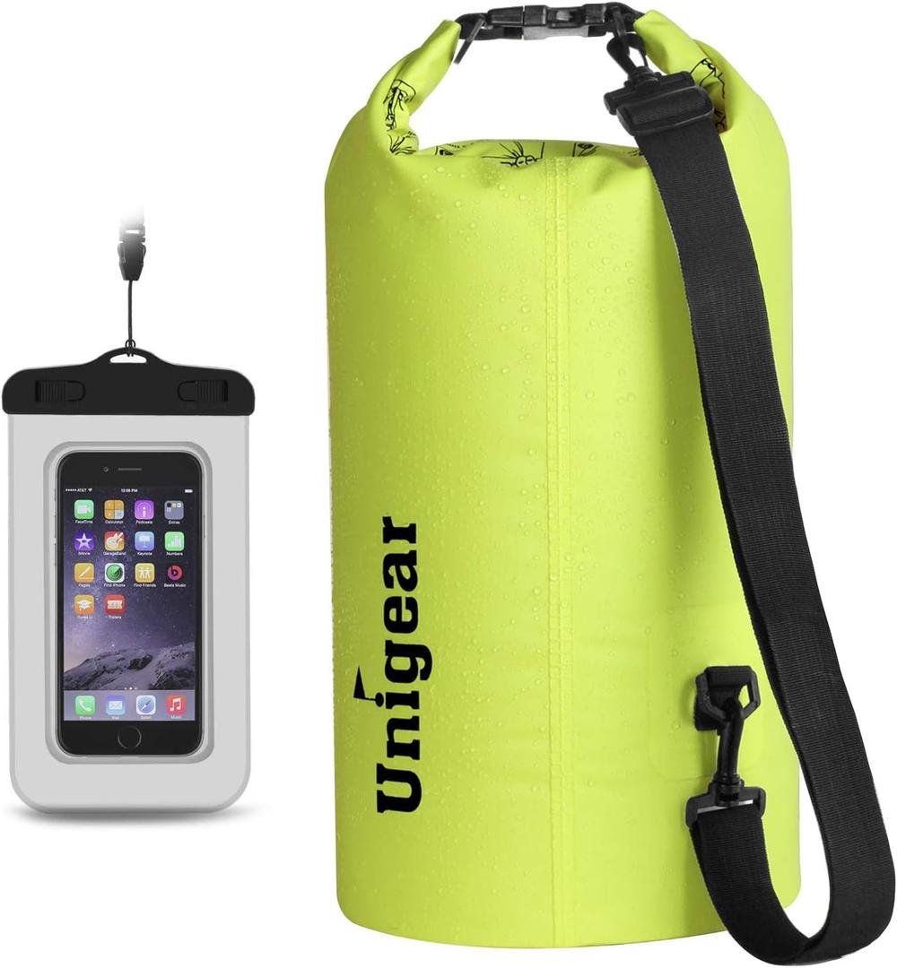 Unigear Dry Bag Waterproof, 2L/5L/10L/20L/30L/40L Floating and Lightweight Bags for Kayaking, Boating, Fishing, Swimming and Camping with Waterproof Phone Case (Yellow)