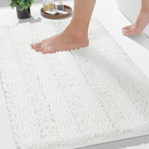 Yimobra Bathroom Rug Mat 32 x 20, Non Slip and Super Absorbent Bath Mat,Machine Washable Quick Dry,Ultra Plush Chenille Shower Rugs for Bathroom Floor Sink Tub and Shower Outside,White