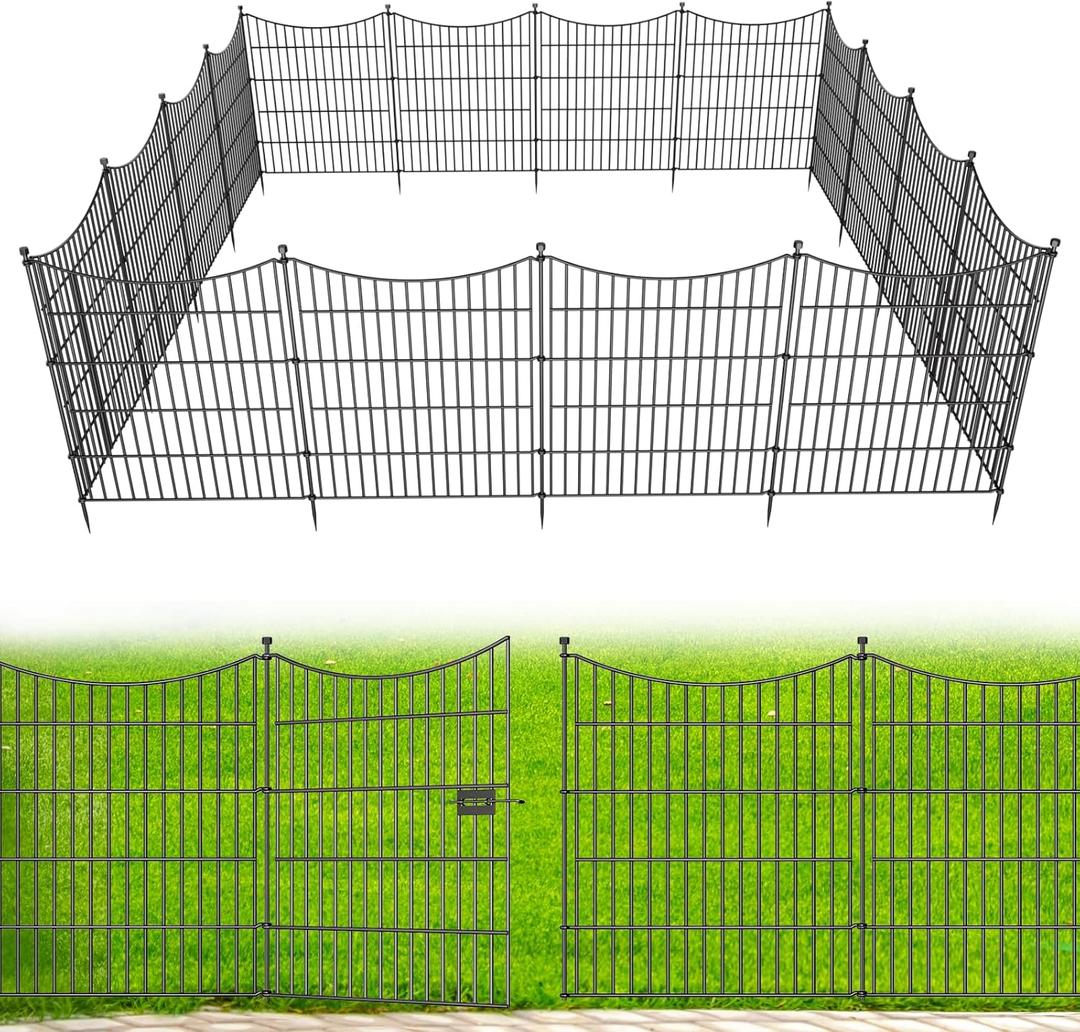 15 Panels Decorative Garden Fence with Gate, 32 in(H) X 35.4 ft(L) No Dig Dog Fence Animal Barrier Outdoor for Yard, Rustproof Metal Garden Edging and Borders, Temporary Fencing Stakes