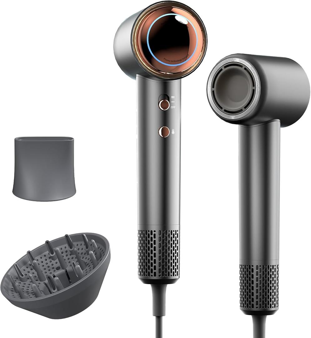 Tideway Hair Dryer Professional High-Speed Ionic Blow Dryer 110,000 RPM, Compact Hair Dryer with Magnetic Diffuser, Fast Drying with Brushless Motor Low Noise Smart Temperature Control-H11 (Black)