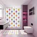 MEHOFOND 4pcs Valentines Shower Curtain Set Colorful Conversation Hearts Shower Curtain Sets for Valentine Heart Candy Bathroom Decor Curtains with Non-Slip Rugs Toilet Lid Cover and Bath Mat