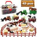 Kimicare 3 Pack Farm Toy Tractor with 40pcs Plastic Farm Animals Figurines and Fence Farm Playset, Farm Figures Farmer Vehicle Toy Truck with Trailer Birthday Gifts Christmas Stocking Stuffers