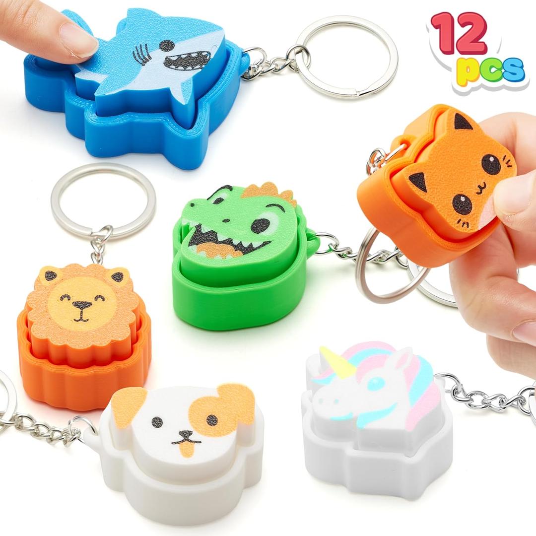 JOYIN 12 Pcs Animals Fidget Clicker Toys, 3D Printed Sensory Clicker Keychain Fidget Toys for Relief Stress Autism Hyperactivity, Kids Adults Birthday Gifts Goodie Bags Stuffers