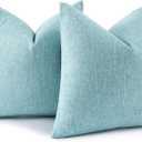 decorUhome Chenille Decorative Throw Pillow Covers 16x16 Set of 2, Farmhouse Textured Square Neutral Solid Accent Pillow Covers for Couch Sofa Bed Living Room Home Decor, Turquoise