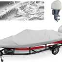 Bass Boat Covers 14-16 ft, 900D Heavy Duty Waterproof Winter Boat Cover with Motor Cover & 11 Reinforced Straps, Fits 14 15 16 ft Foot Bass Tracker, V-Hull, Runabout and Fishing Boat, Gray (A: 14'-16' LX 68" Beam Width)
