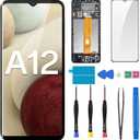 for Samsung Galaxy A12 Screen Replacement LCD Display Touch Digitizer Full Assembly with Frame Side Button Ear Speaker Vibration Motor Glass Repair Tools Kit SM-A125U SM-A125U1