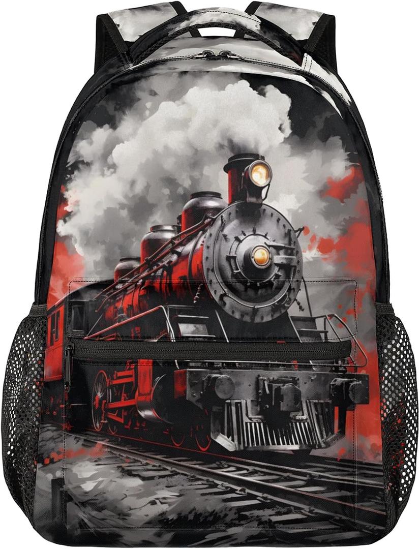Kids Backpack for Girls - 16" Locomotive Train School Backpack Lightweight Waterproof Elementary Schoolbag Kindergarten Book Bag Travel Daypack for Students, 11.4"L x 8"W x 16"H