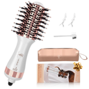 Hair Trends Travel Hair Dryer Brush, Nano Titanium 2 Inch One Step Hair Dryer & Styler Volumizer, Mini Oval Hot Air Brush, White and Rose Gold, HB004