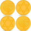 240 Pieces Hanukkah Coins Hanukkah Gelt Coins Plastic Gold Coins Treasure Hunt Coins Hanukkah Activity Party Coins with Gold Organza Bag for Treasure Hunt Game and Party Favors, 2 Styles