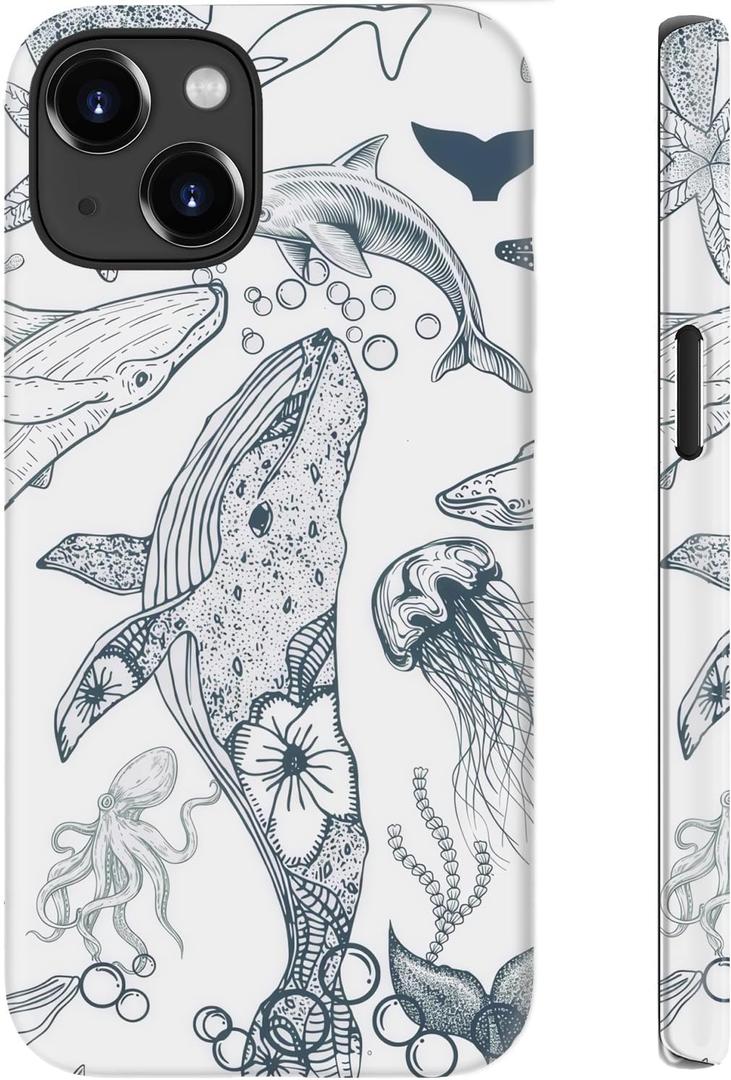 for iPhone 14 Case Cute Wireless Charging Compatible Dual-Layer Shockproof Protection with Stylish Wildflower Design Protective Cover for Women - Oceanic Whale Creatures