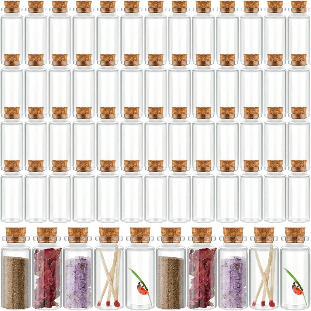 Patelai 100 Pcs Small Glass Jars with Cork Lids, Mini Potion Bottles Bulk Tiny Wishing Vial Spell Jars for DIY Art Crafts Gift Valentine Wedding Birthday Party Favors Decorations (10 ml)