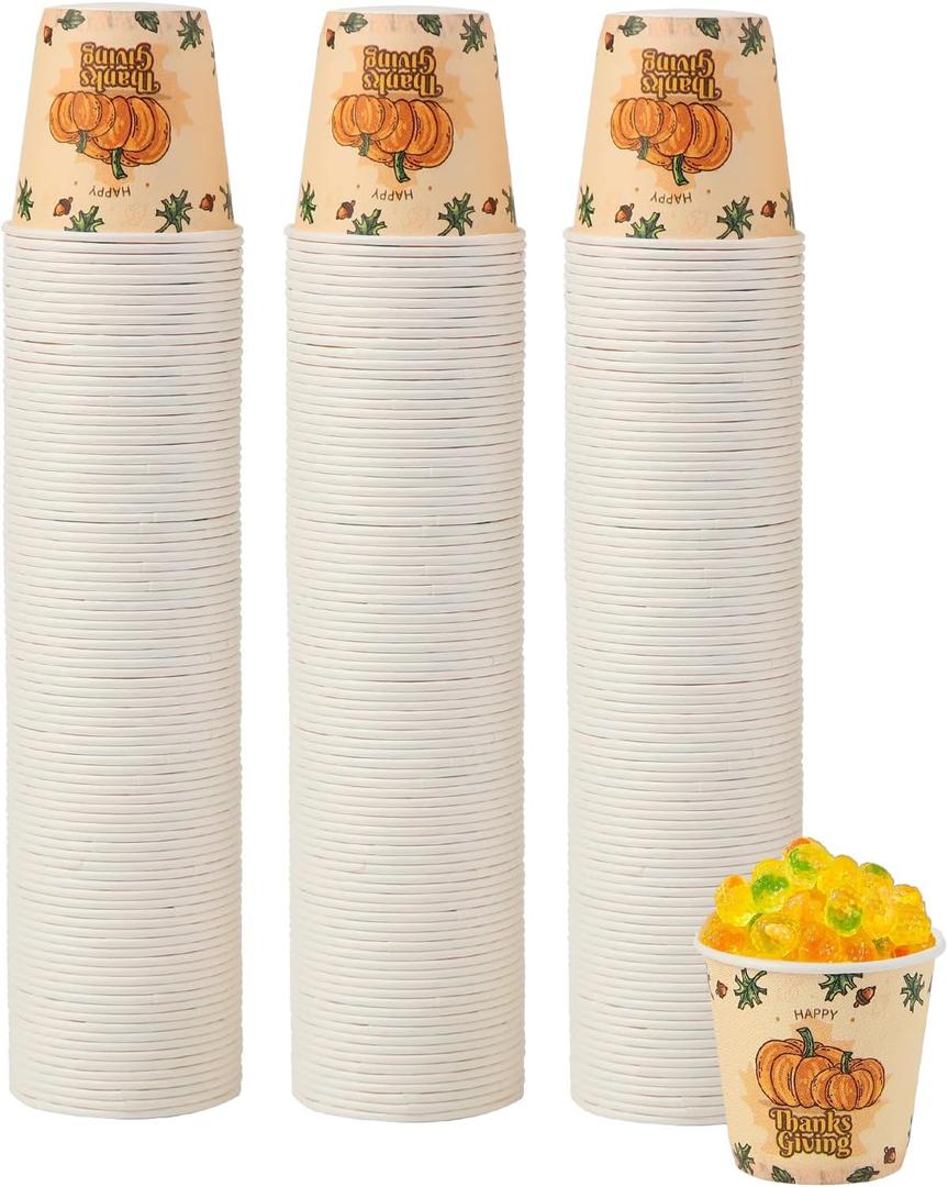 Tamone 300 Pack Thanksgiving Cups 3 oz Bathroom Cups, Small Paper Cups, Mouthwash Cups, Disposable Paper Cups,3oz Pumpkin Paper Cups for Party, Picnic, BBQ, Travel, Home and Event (Light orange)