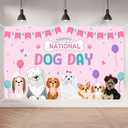 5 x Aperturee Happy National Dog Day Banner  70.8x43.3in Pink Dog Celebration Sign with Cute Cartoon Puppies, Bunting & Hearts for Pet Parties